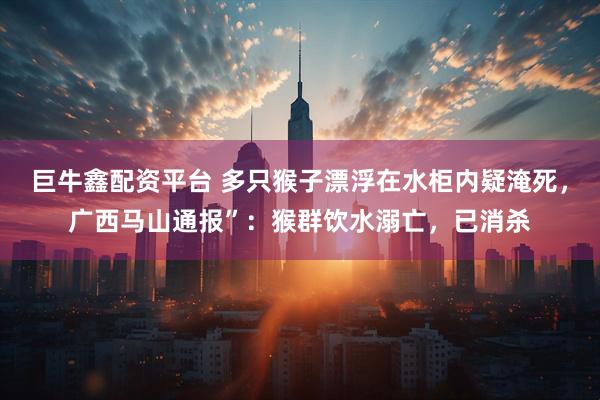 巨牛鑫配资平台 多只猴子漂浮在水柜内疑淹死，广西马山通报”：猴群饮水溺亡，已消杀